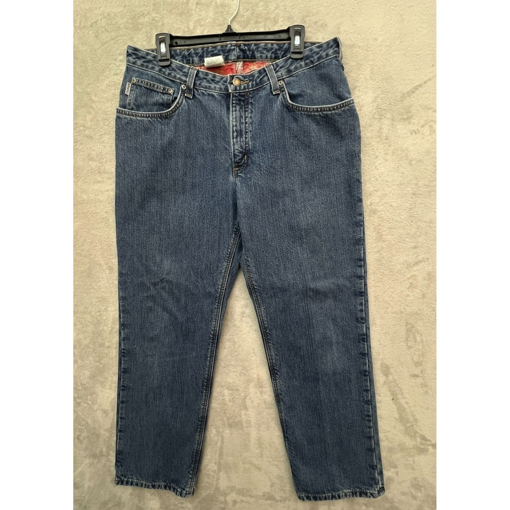 Carhartt Women's Flannel Lined‎ Jeans Size 14 Blue Denim Workwear Pants